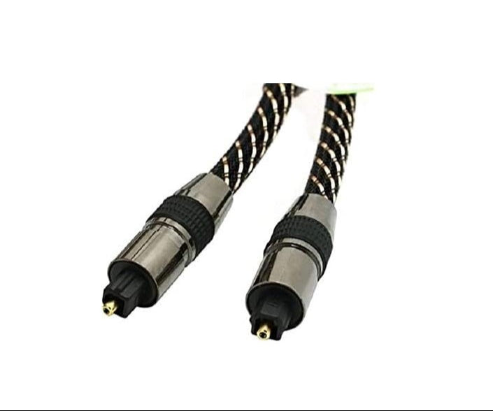 Black 5M fiber optic digital audio cable with a 7mm thickness, designed for high-quality sound transmission in home theater systems and gaming setups