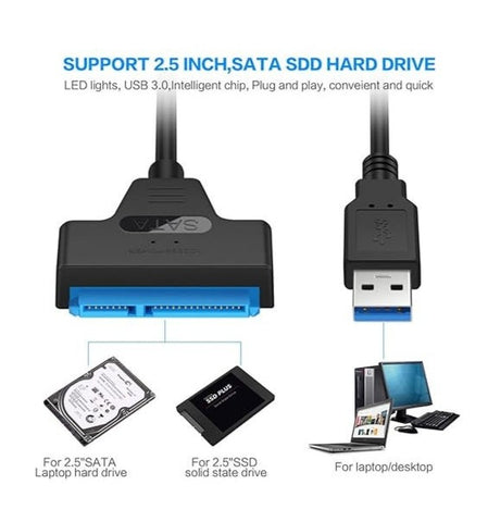 USB 3.0 to SATA (7+15 Pin) 22-Pin Adapter for 2.5" SSD/HDD – Up to 6Gbps, Supports 4TB