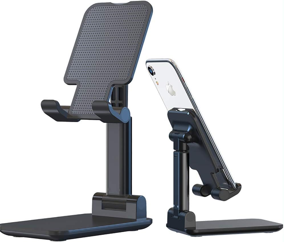 GO-DES High-Quality Foldable and Extendable Phone Stand, Black, suitable for smartphones and tablets, with an adjustable height and anti-slip base