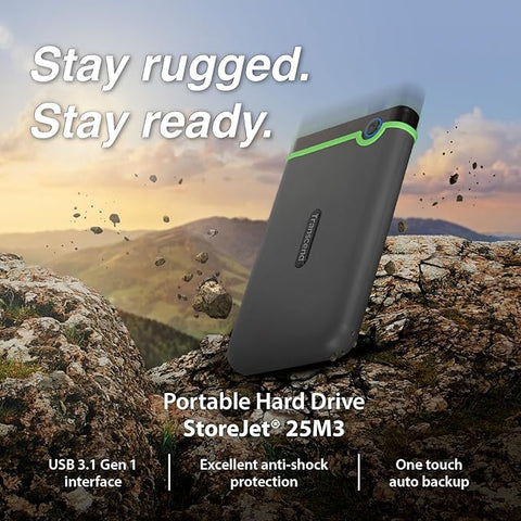 Transcend StoreJet 25M3 2TB Rugged Portable Hard Drive, Military Grade Shockproof, USB-A 3.1 Portable HDD for PC, Mac & Laptop, Military Green TS2TSJ25M3G