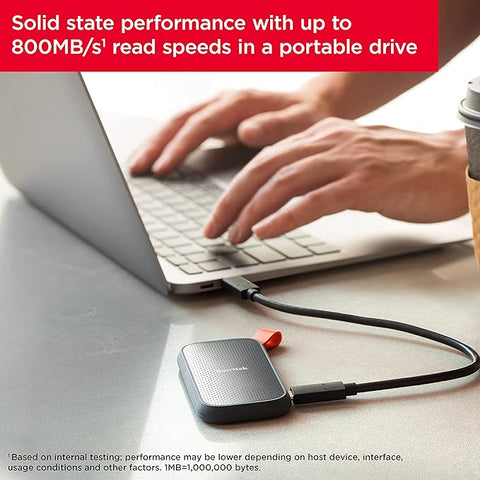 1TB Portable SSD USB 3.2 Gen 2, 800MB/s Sequential Read Speed, USB-C, 2m Drop Protection, Compact and Durable Storage for Laptops and Desktops | SDSSDE30-1T00-G26 1 TB