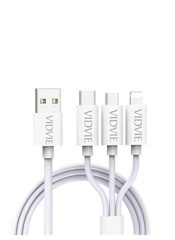 Vidvie CB4003 3-in-1 USB cable with Lightning, Micro-USB, and Type-C connectors, 1.2m length for fast charging and data transfer.