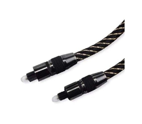 Black 5M fiber optic digital audio cable with a 7mm thickness, designed for high-quality sound transmission in home theater systems and gaming setups