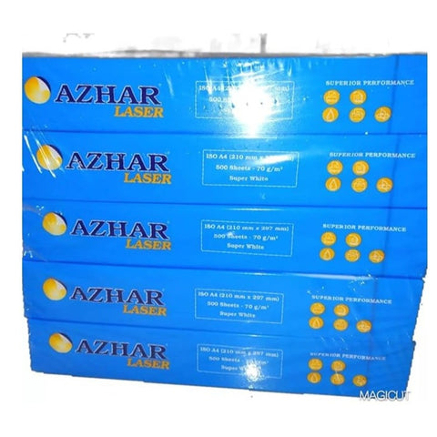 Azhar White Premium A4 Paper 70gsm pack of 500 sheets for printing and copying.