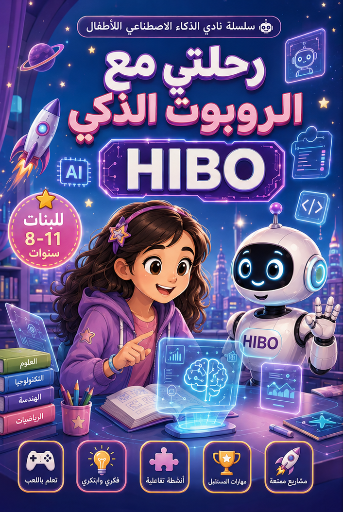 كتاب رحلتي مع الروبوت الذكي HIBO | تعليم الذكاء الاصطناعي والروبوتات للبنات من سن 8-11 سنة | أنشطة وفيديوهات تفاعلية