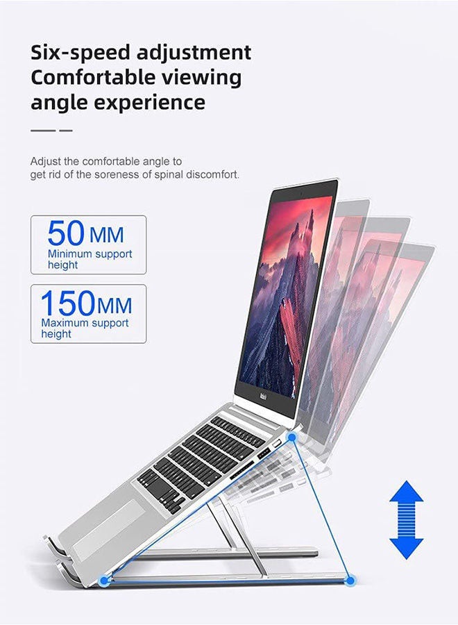 Adjustable Aluminum Laptop Stand – Ergonomic Foldable Laptop Holder for 15.6 Inch Laptops, Silver