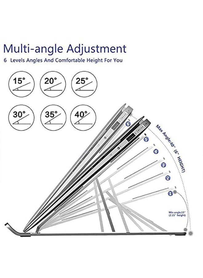 Adjustable Aluminum Laptop Stand – Ergonomic Foldable Laptop Holder for 15.6 Inch Laptops, Silver