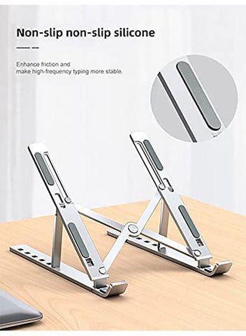 Adjustable Aluminum Laptop Stand – Ergonomic Foldable Laptop Holder for 15.6 Inch Laptops, Silver