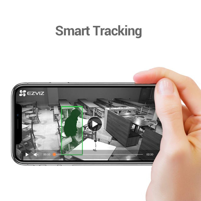 EZVIZ TY1 1080P indoor Wi-Fi security camera in white, with motion detection, smart tracking, night vision, and two-way audio