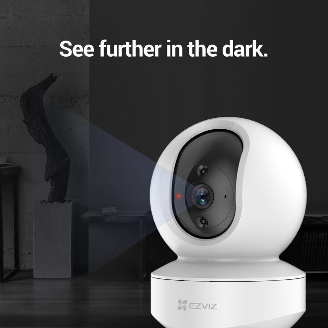 EZVIZ TY1 1080P indoor Wi-Fi security camera in white, with motion detection, smart tracking, night vision, and two-way audio