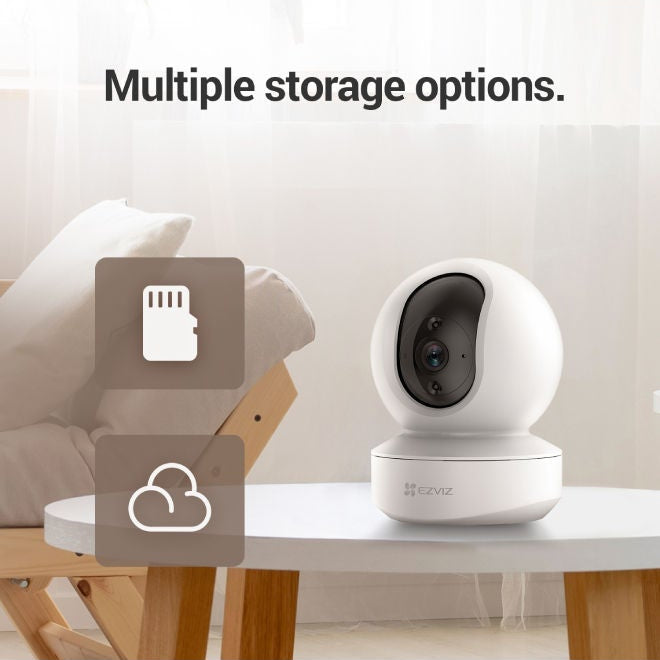EZVIZ TY1 1080P indoor Wi-Fi security camera in white, with motion detection, smart tracking, night vision, and two-way audio