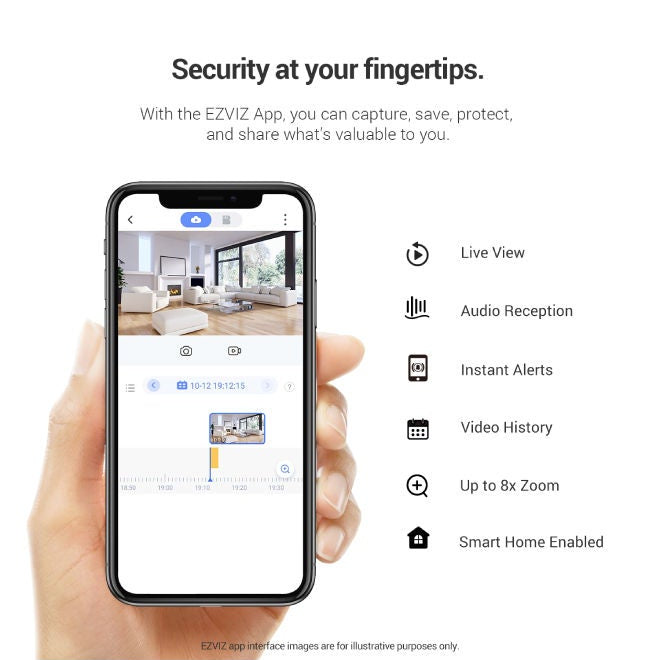EZVIZ TY1 1080P indoor Wi-Fi security camera in white, with motion detection, smart tracking, night vision, and two-way audio