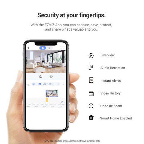 EZVIZ TY1 1080P indoor Wi-Fi security camera in white, with motion detection, smart tracking, night vision, and two-way audio