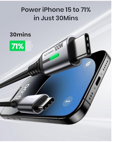 GO-DES 100W Ultra Fast Charging 5A USB-C to USB-C Cable, 2 meters long, nylon braided, compatible with iPhone 15, MacBook, tablets, and Android devices