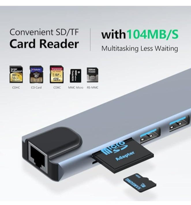 USB-C Hub Docking Station – 8-in-1 Multiport Adapter with 4K HDMI, Ethernet, 100W PD, SD/TF Card Reader, and USB Ports