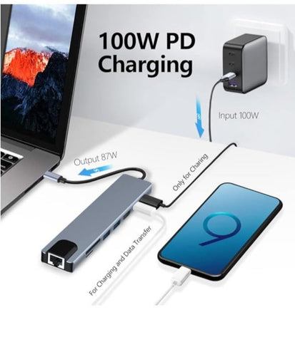 USB-C Hub Docking Station – 8-in-1 Multiport Adapter with 4K HDMI, Ethernet, 100W PD, SD/TF Card Reader, and USB Ports