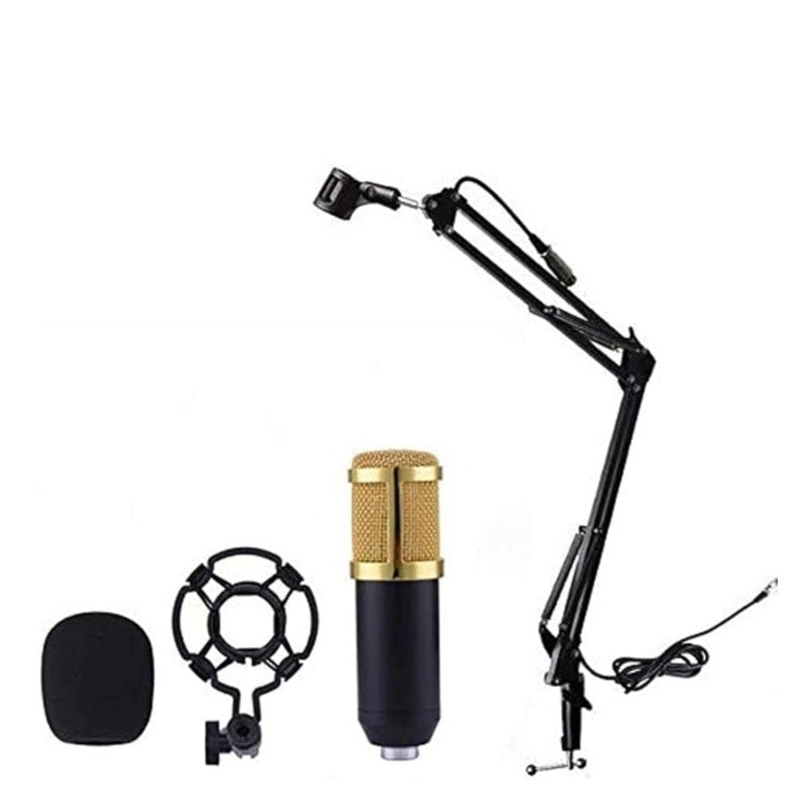 BM-800 condenser microphone with NB-35 stand, ideal for studio recording, broadcasting, and podcasting with 3.5mm connectivity.