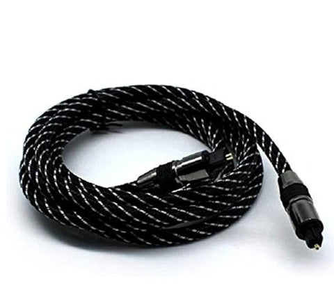 Black 5M fiber optic digital audio cable with a 7mm thickness, designed for high-quality sound transmission in home theater systems and gaming setups