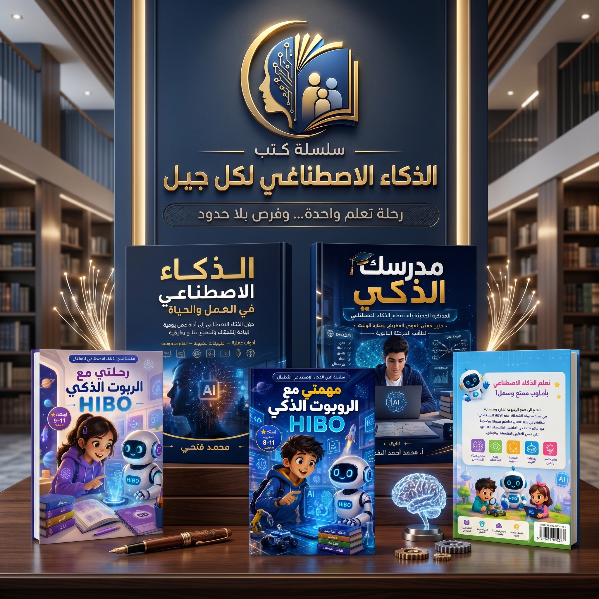 سلسلة كتب الذكاء الاصطناعي لكل جيل | كتب تعليم الذكاء الاصطناعي للأطفال والشباب والكبار | تشمل كتاب رحلتي ومهمتي مع الروبوت HIBO، مدرسك الذكي، والذكاء الاصطناعي في العمل والحياة