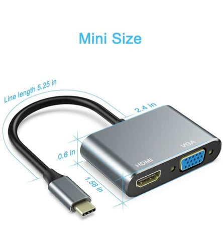 USB-C to HDMI VGA Adapter – 4-in-1 USB Type-C Splitter with HDMI, VGA, and USB 3.0