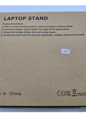 Silver aluminum alloy foldable and adjustable laptop stand, compatible with 14-17 inch laptops, designed for stability and ergonomic support.