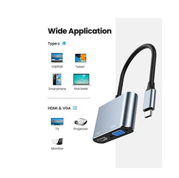 USB-C to HDMI VGA Adapter – 4-in-1 USB Type-C Splitter with HDMI, VGA, and USB 3.0