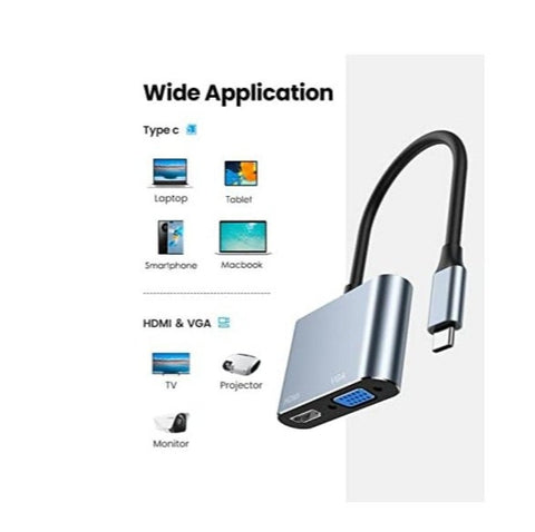 USB-C to HDMI VGA Adapter – 4-in-1 USB Type-C Splitter with HDMI, VGA, and USB 3.0