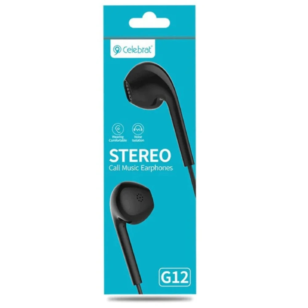 Celebrat G12 Stereo Sound Earphones black - WORLD TRADE FOR COMPUTER 