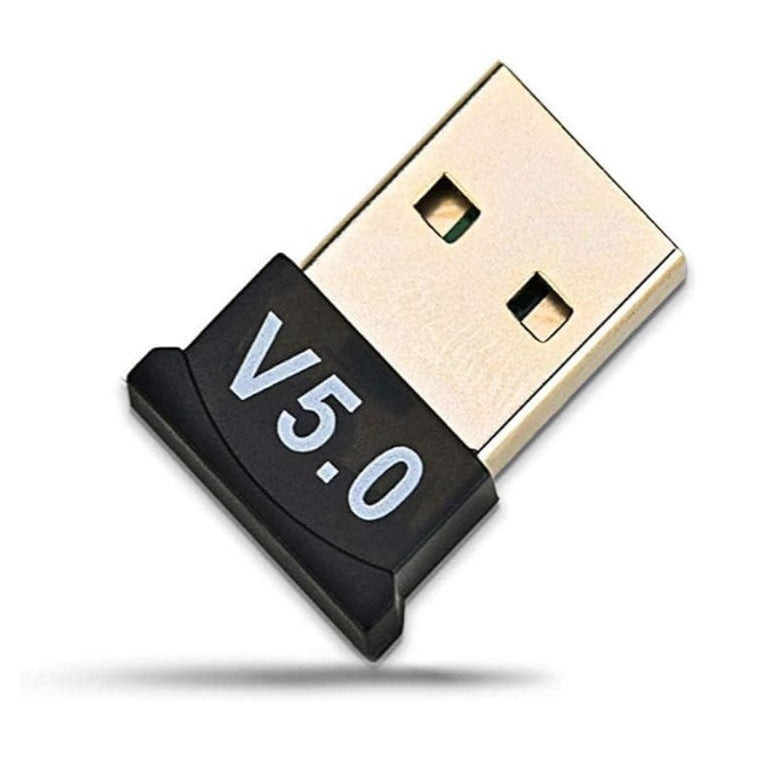 Bluetooth 5.0 USB Dongle Adapter for Windows, supports PC, laptop, mouse, keyboard, printers, headsets, and game controllers.