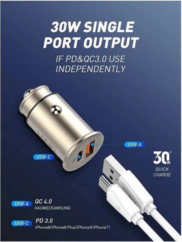 LDNIO C506Q Fast Car Charger with USB & Type-C Cable for Quick Charging