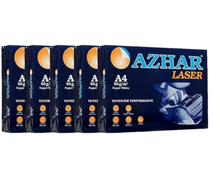 AZHAR White Premium A4 Paper 80gsm – 5 Packs (2500 Sheets) for High-Quality Printing & Copying
