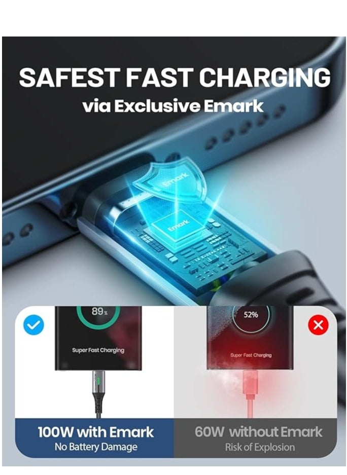 GO-DES 100W Ultra Fast Charging 5A USB-C to USB-C Cable, 2 meters long, nylon braided, compatible with iPhone 15, MacBook, tablets, and Android devices