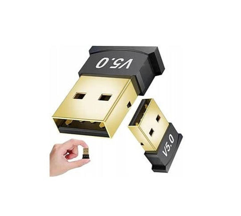 Bluetooth 5.0 USB Dongle Adapter for Windows, supports PC, laptop, mouse, keyboard, printers, headsets, and game controllers.