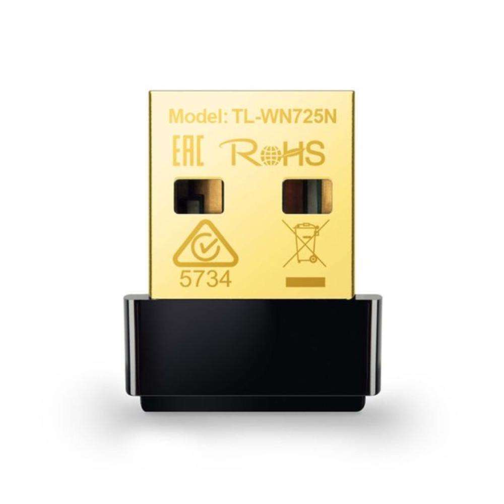 محول شبكة واي فاي لاسلكي USB N150 TL-WN725N بحجم نانو لأجهزة الكمبيوتر/الكمبيوتر المحمول، دونجل واي فاي، متوافق مع أنظمة التشغيل Windows 10/8.1/8/7/XP، Mac OS X، Linux أسود/ذهبي